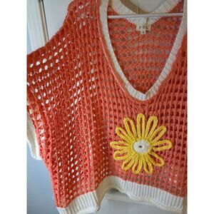POL Small Daisy Flower Open Knit Crochet Sweater NWOT Size Small